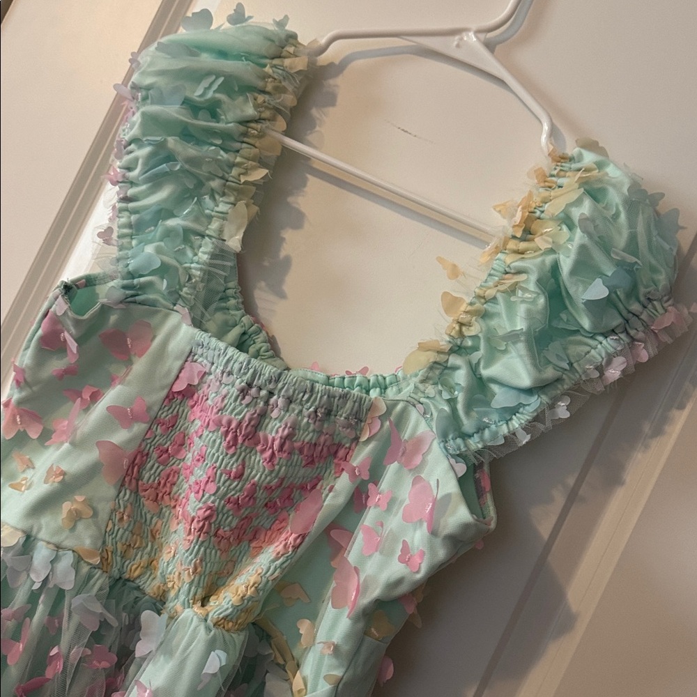 Pastel Rainbow Butterfly Dress XL fairy mesh scoop neck - Picture 7 of 10